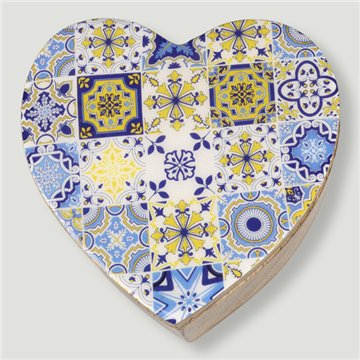 Boîte en forme de cœur en bois de manguier. Motif mosaïque. 11 x 11 x 5 cm