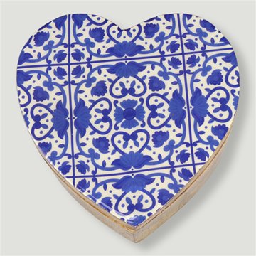 Mango wood heart-shaped box. Mosaic design. 11x11x5cm