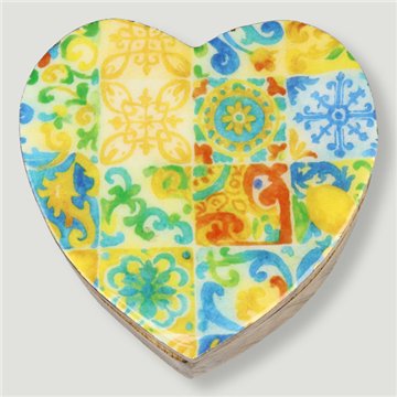 Caja corazón madera mango. Modelo Mosaicos. 11x11x5cm