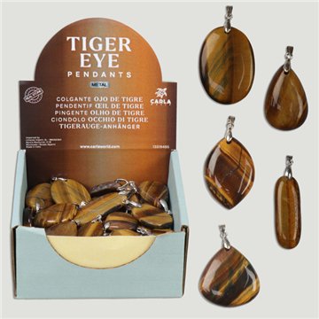 TIGER EYE. Pendentif plaqué argent. Formes libres