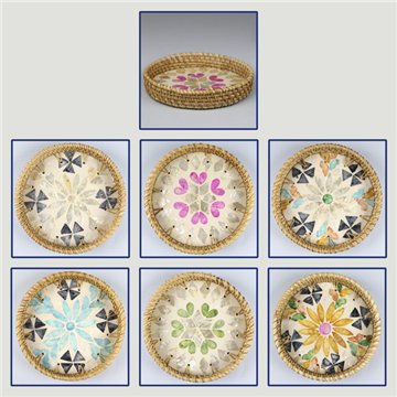 Bandeja Bambú + ratán con nácar. Modelo 07, 08, 9. 15x3cm