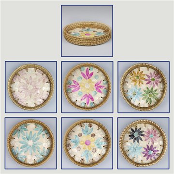 Bandeja Bambú + ratán con nácar. Modelo 10, 11, 12. 15x3cm