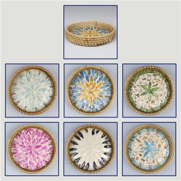 Bandeja de bambu + rattan com madrepérola. Modelo 13, 14, 15. 15x3 cm