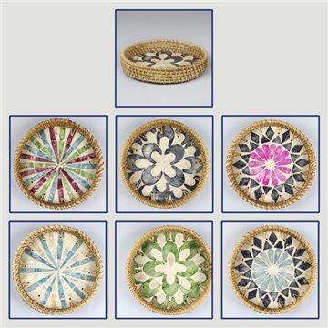 Bandeja Bambú + ratán con nácar. Modelo 16, 17, 18. 15x3cm