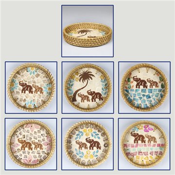 Bandeja Bambú + ratán con nácar. Modelo elefante. 15x3cm