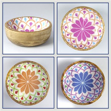 Bol madera mango con esmalte. Modelo flor mandala. 13x5cm
