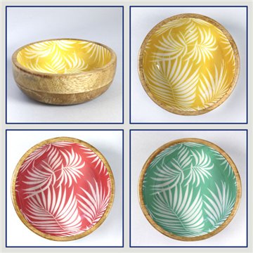 Bol madera mango con esmalte. Modelo palmeras. 13x5cm