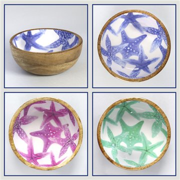 Tigela de madeira de manga com esmalte. Modelo estrela. 13x5 cm