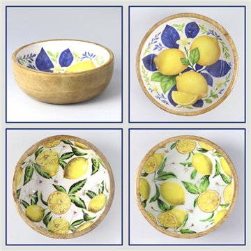 Bol madera mango con esmalte. Modelo limones. 13x5cm