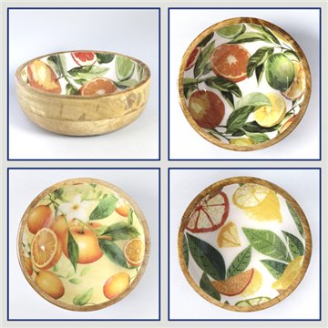 Bol madera mango con esmalte. Modelo Limón + naranja. 13x5cm