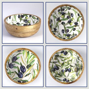 Bol madera mango con esmalte. Modelo aceitunas. 13x5cm