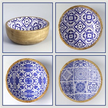 Tigela de madeira de manga com esmalte. Modelo mosaico. 13x5 cm