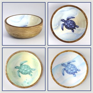 Tigela de madeira de manga com esmalte. Modelo tartaruga. 13x5 cm