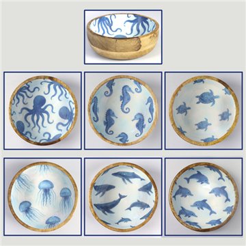 Bol madera mango con esmalte. Modelo marino. 13x5cm