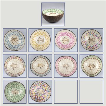 Coconut bowl + mother of pearl. Turtle model 01. 13x5cm