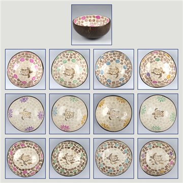 Coconut bowl + mother of pearl. Turtle model 02. 13x5cm