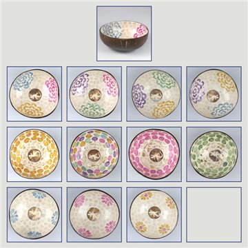 Coconut bowl + mother of pearl. Gecko model 03. 13x5cm