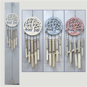 Móbile de bambu. Placa com tubos 20-30 cm. Modelo árvore. 50 cm