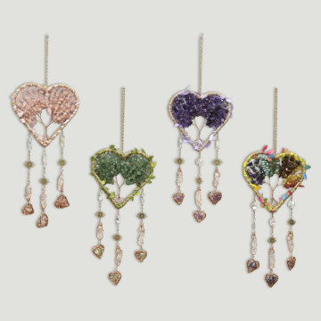 Metal mobile with mineral chips. Heart with points. 12x35 cm