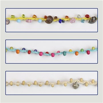 Cord bracelet. 84. Beads + shell. Assorted