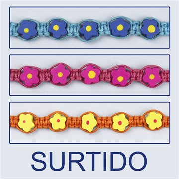 Pulsera cordón. 89. flores madera. Surtidas