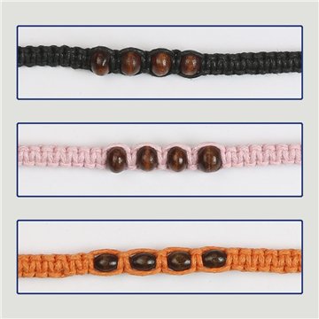 Pulsera cordón. 91. Bolas madera. Surtidas