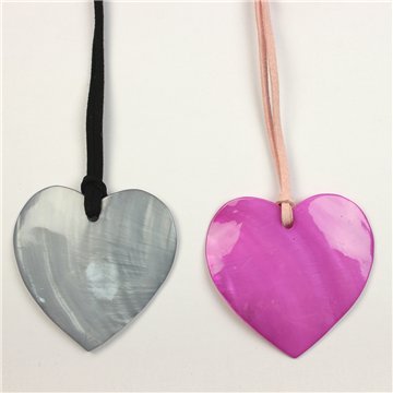 Pendant Mother of Pearl with cord. 28. Heart Model. Assorted