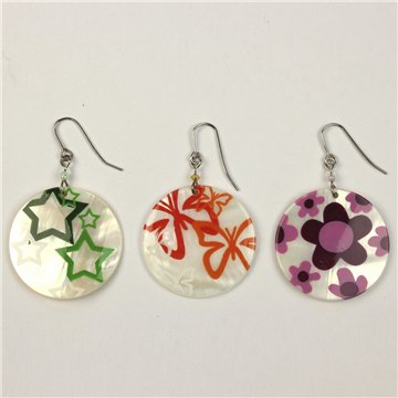 Painted Mother of Pearl Earrings. 51. Round Model. Assorted