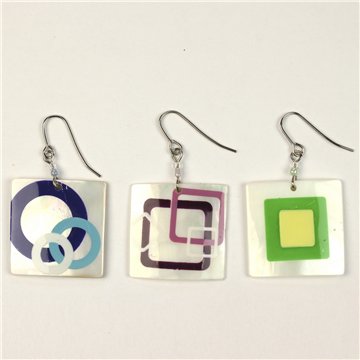 Pendientes Nácar pintado. 55. Modelo Cuadrado. Surtidos