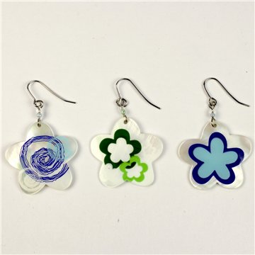 Painted Mother of Pearl Earrings. 59. Flower Model. Assorted