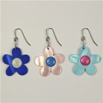 Painted Mother of Pearl Earrings. 63. Flower Model. Assorted