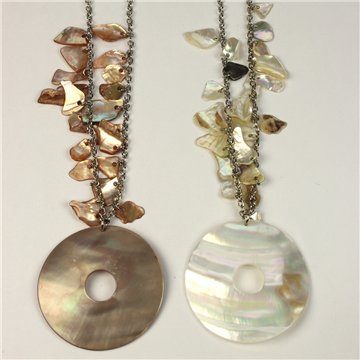 Capiz with chip and metal Necklace. 68. Donuts Model. Assorted