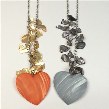 Capiz with chip and metal Necklace. 78. Heart Model. Assorted