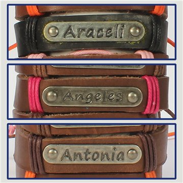 Gancho 07 – Pulsera piel con nombre. Letra A: Araceli, Ángeles y Antonia