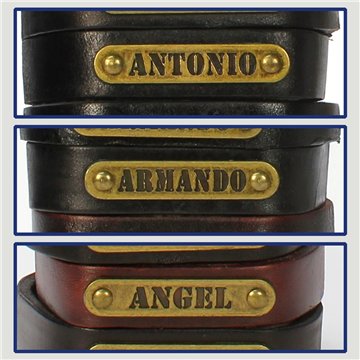 Gancho 08 – Pulsera piel con nombre. Letra A: Antonio, Armando y Ángel