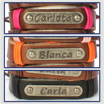 Gancho 13 – Pulsera piel con nombre. Letras B,C: Carlota, Blanca y Carla