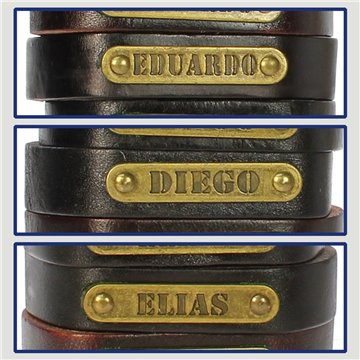 Gancho 16 – Pulsera piel con nombre. Letras D,E: Eduardo, Diego y Elías
