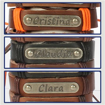 Gancho 17 – Pulsera piel con nombre. Letra C: Cristina, Claudia y Clara