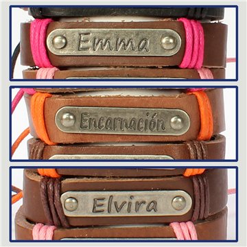 Gancho 21 – Pulsera piel con nombre. Letra E: Emma, Encarnación y Elvira