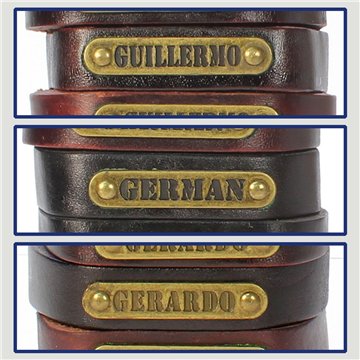 Gancho 24 – Pulsera piel con nombre. Letra G: Guillermo, Germán y Gerardo