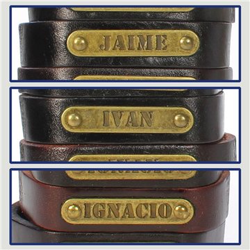 Gancho 26 – Pulsera piel con nombre. Letras I, J: Jaime, Iván e Ignacio