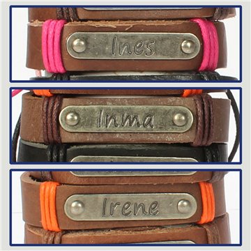 Gancho 27 – Pulsera piel con nombre. Letra I: Inés, Inma e Irene