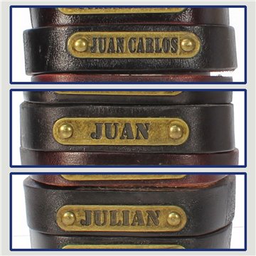 Gancho 30 – Pulsera piel con nombre. Letra J: Juan Carlos, Juan y Julián