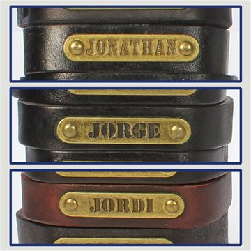 Gancho 34 – Pulsera piel con nombre. Letra J: Jonathan, Jorge y Jordi