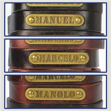 Gancho 38 – Pulsera piel con nombre. Letra M: Manuel, Marcelo y Manolo