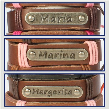 Gancho 41 – Pulsera piel con nombre. Letra M: María, Marina y Margarita