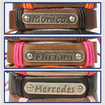 Gancho 45 – Pulsera piel con nombre. Letra M: Mónica, Miriam y Mercedes