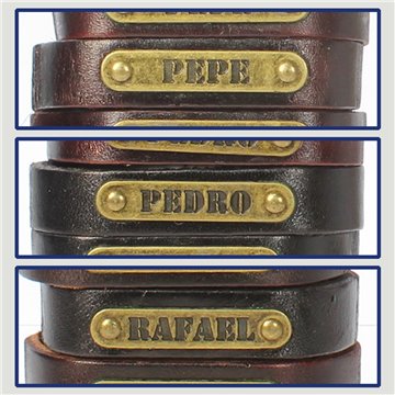 Gancho 46 – Pulsera piel con nombre. Letras P,R: Pepe, Pedro y Rafael