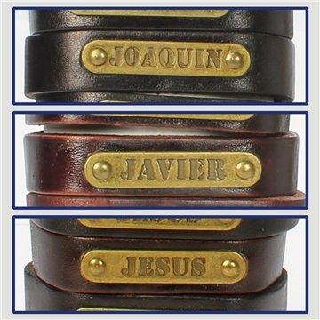 Gancho 48 – Pulsera piel con nombre. Letra J: Joaquín, Javier y Jesús