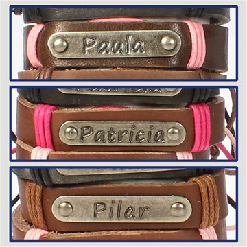 Gancho 51 – Pulsera piel con nombre. Letra P: Paula, Patricia y Pilar